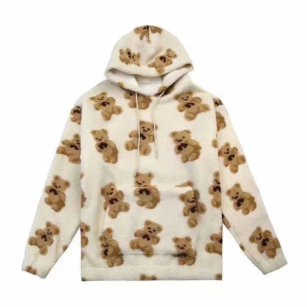 V-hanver little bear Pattern furry Hoodie