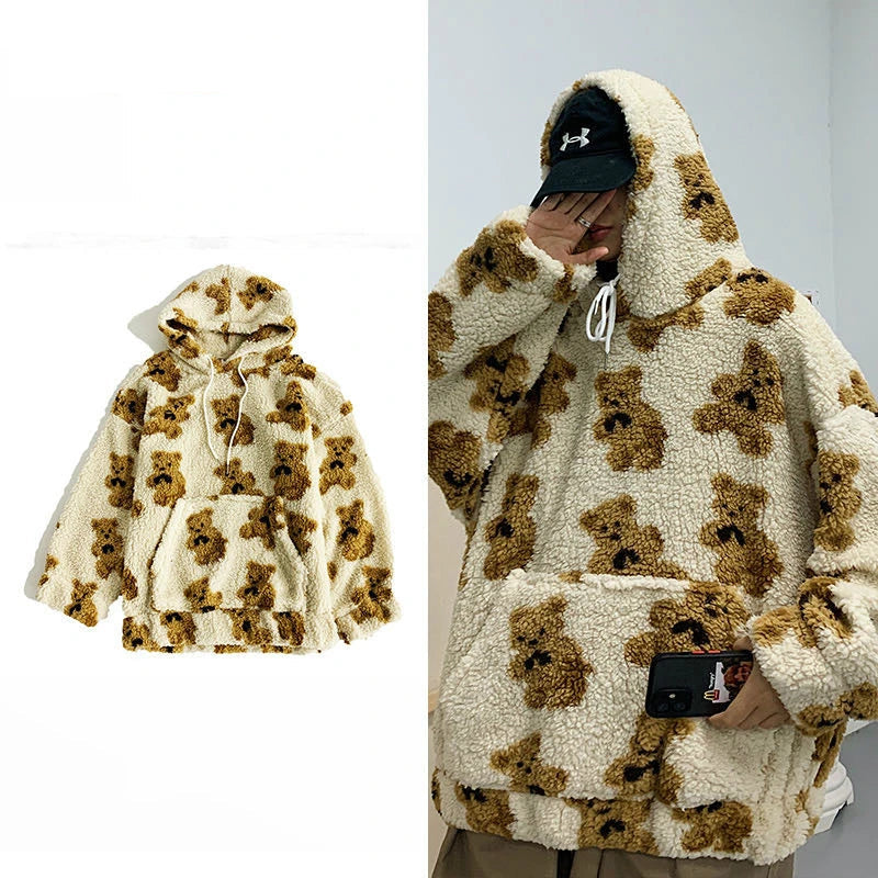 V-hanver little bear Pattern furry Hoodie