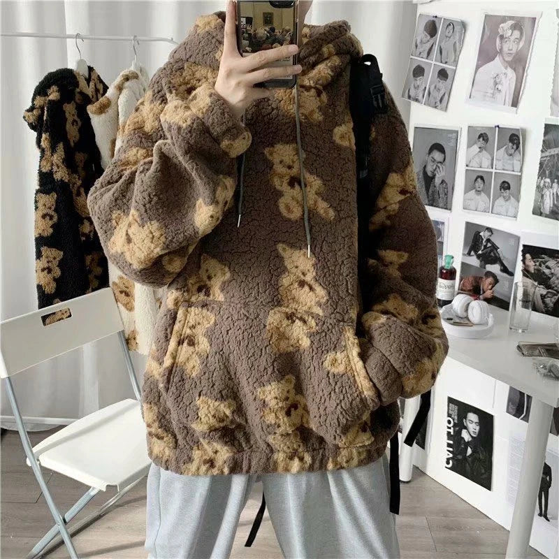V-hanver little bear Pattern furry Hoodie
