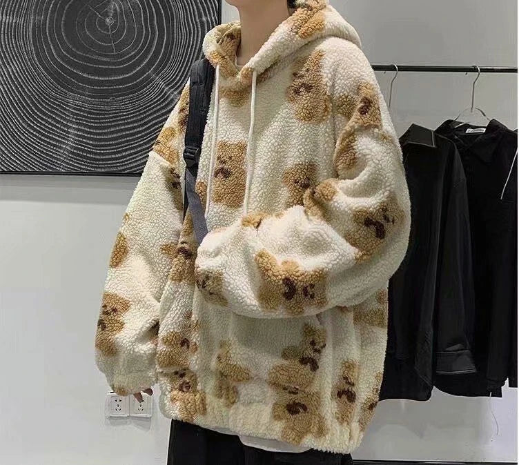 V-hanver little bear Pattern furry Hoodie