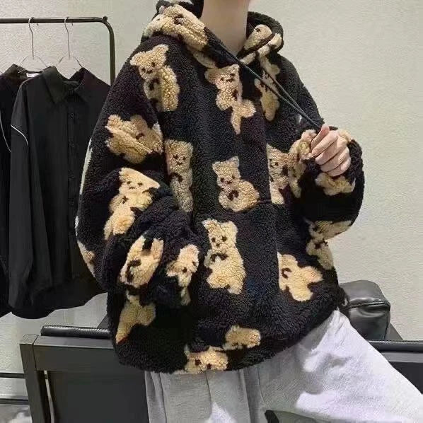 V-hanver little bear Pattern furry Hoodie