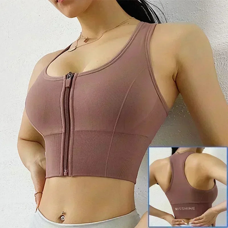 Cloud Hide Front Zipper Sports Bra