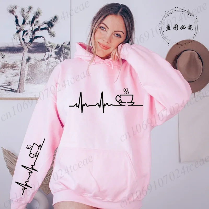 COFFEE ECG EKG Funny Women Pink Black Hoodies