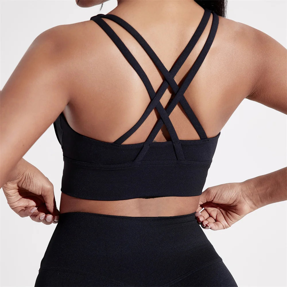 Solid Color Women Cross back Fitness sport Bra
