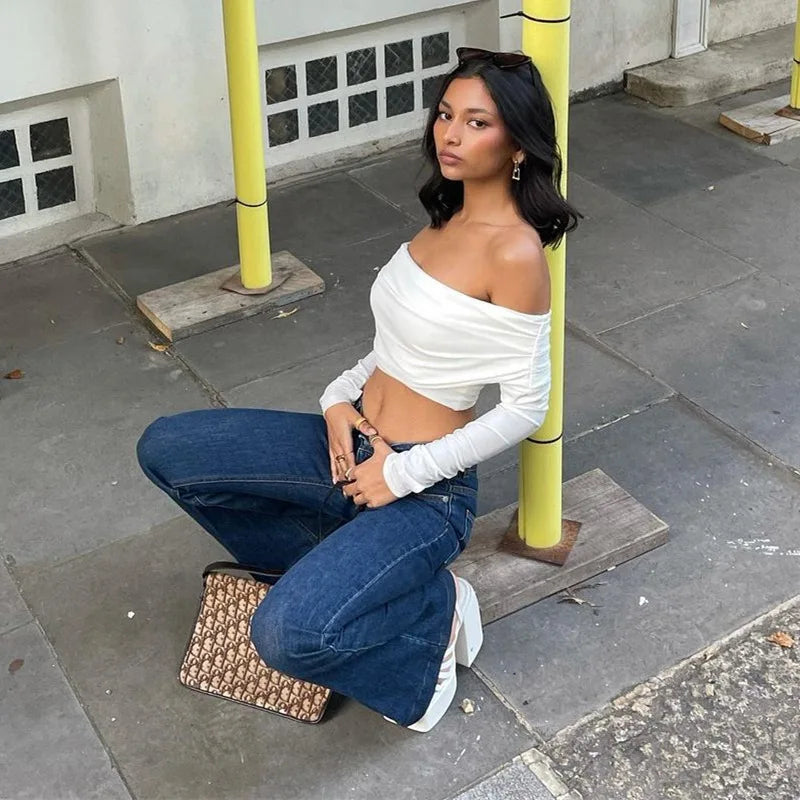 Off Shoulder Women Sexy Crop Tops Shirt