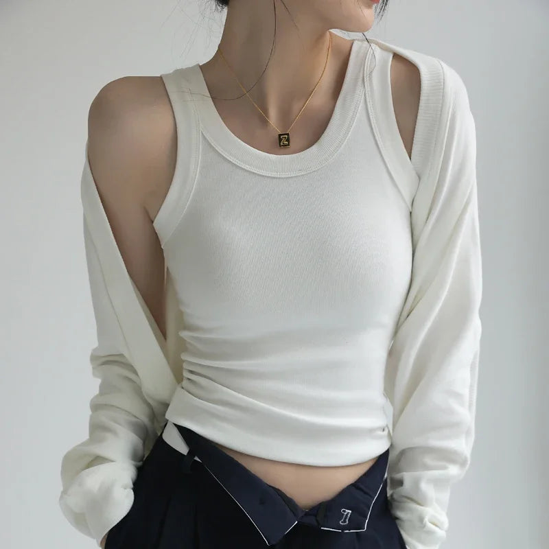 New Women Solid Round Neck Ribbed Tank Top
