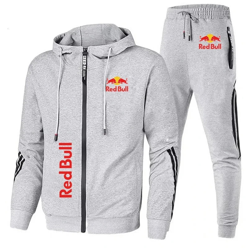 Spring 2025 Red Bull Logo Men's Hoodie Set 2-Piece New Red Bull Printed Jacket Men's Fashion Simple Hoodie Stormtrooper Coat Red