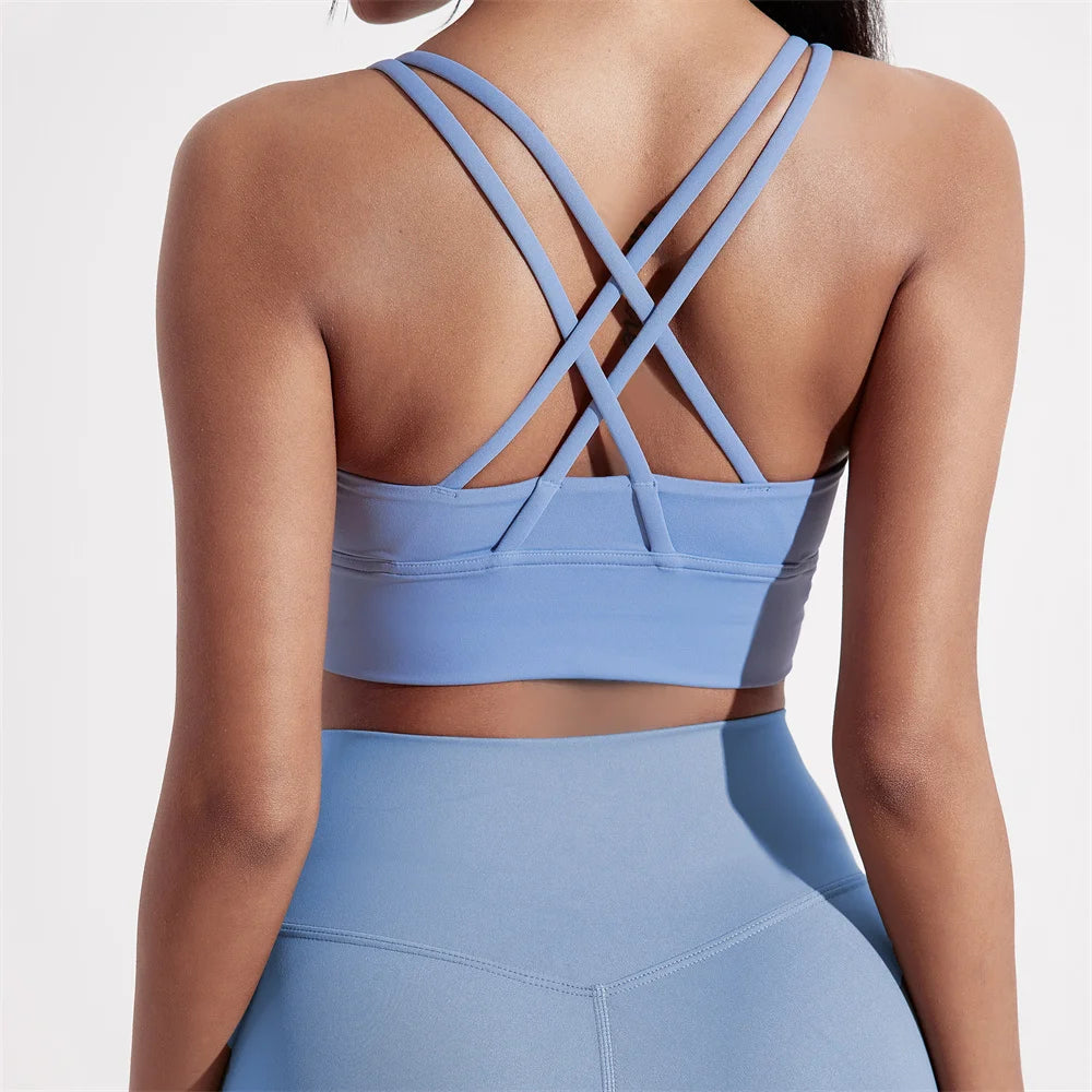 Solid Color Women Cross back Fitness sport Bra