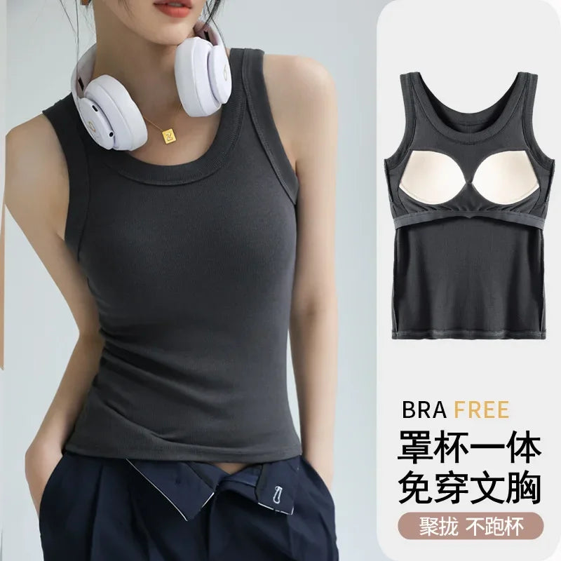 New Women Solid Round Neck Ribbed Tank Top