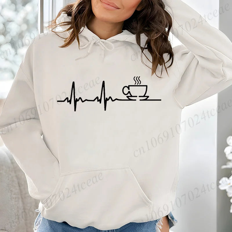COFFEE ECG EKG Funny Women Pink Black Hoodies