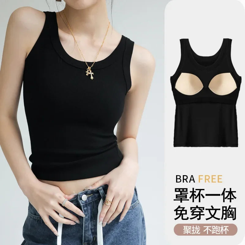 New Women Solid Round Neck Ribbed Tank Top