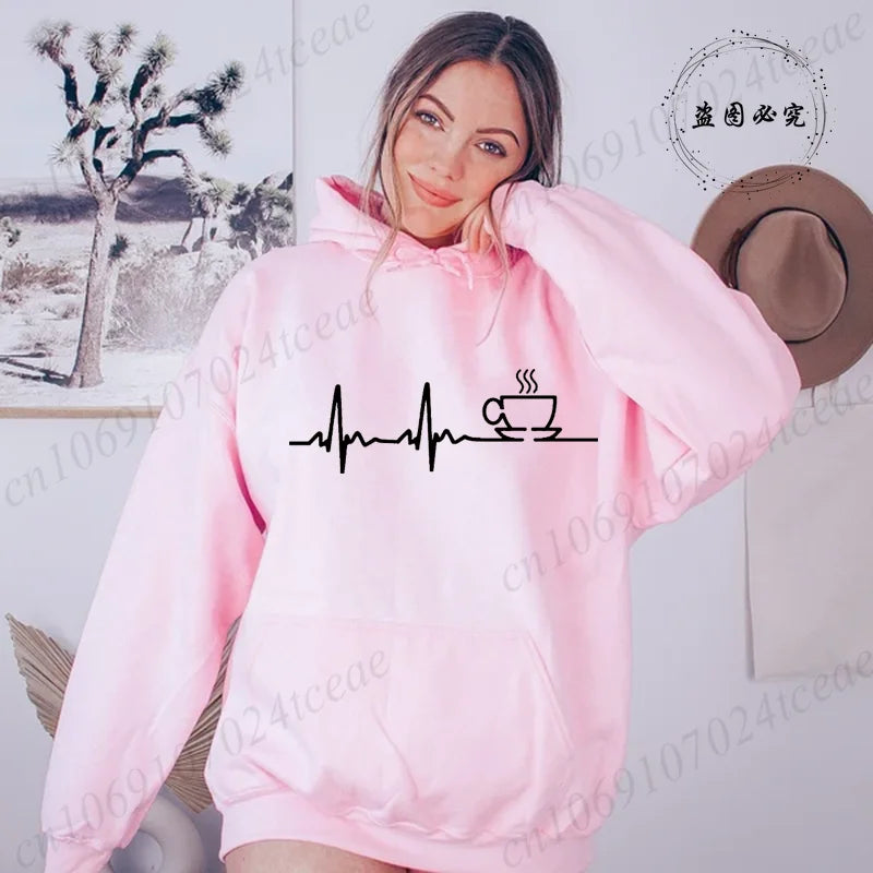 COFFEE ECG EKG Funny Women Pink Black Hoodies