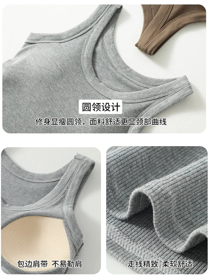 New Women Solid Round Neck Ribbed Tank Top