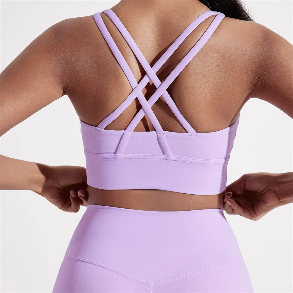 Solid Color Women Cross back Fitness sport Bra