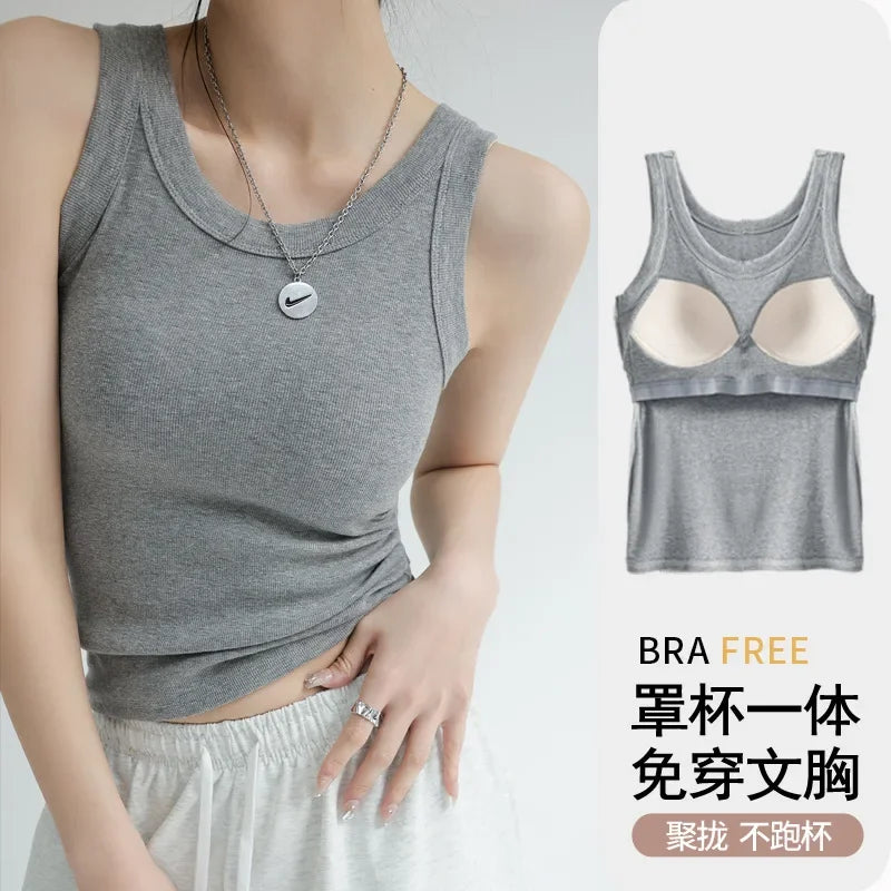 New Women Solid Round Neck Ribbed Tank Top
