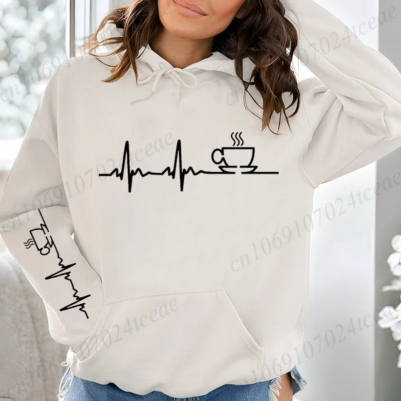 COFFEE ECG EKG Funny Women Pink Black Hoodies