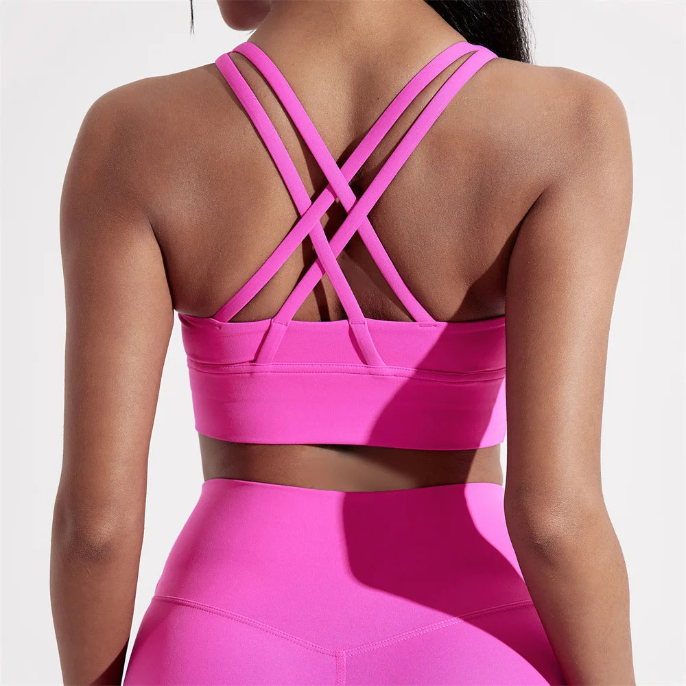 Solid Color Women Cross back Fitness sport Bra