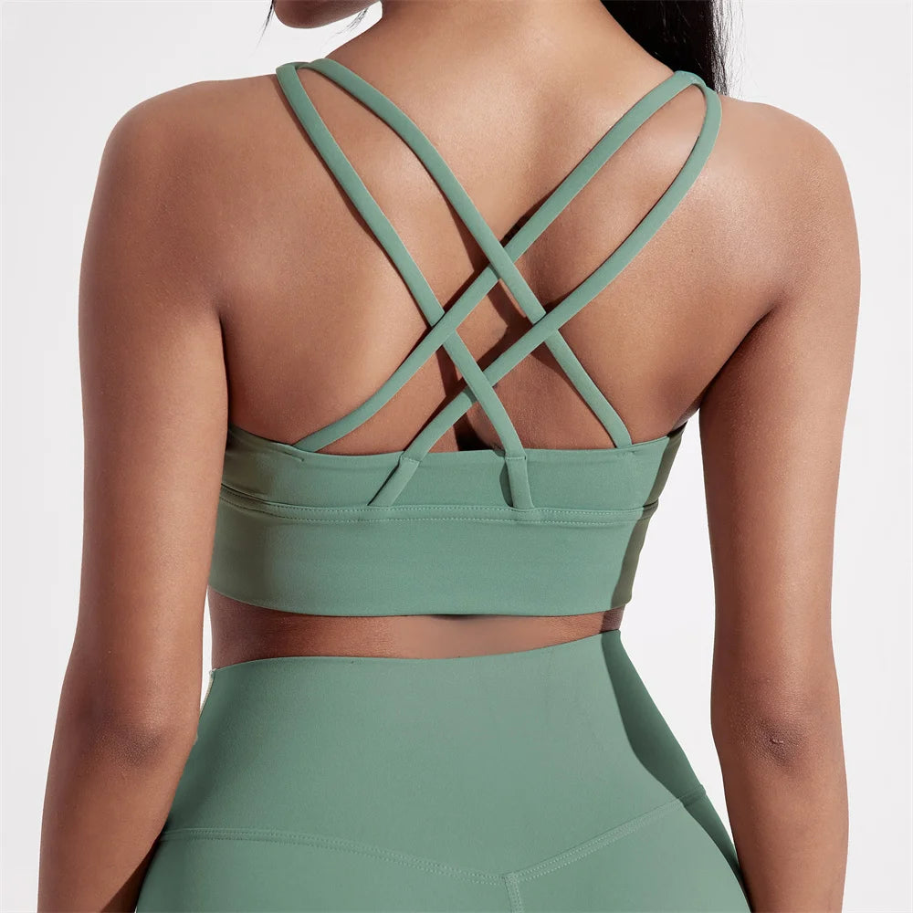 Solid Color Women Cross back Fitness sport Bra