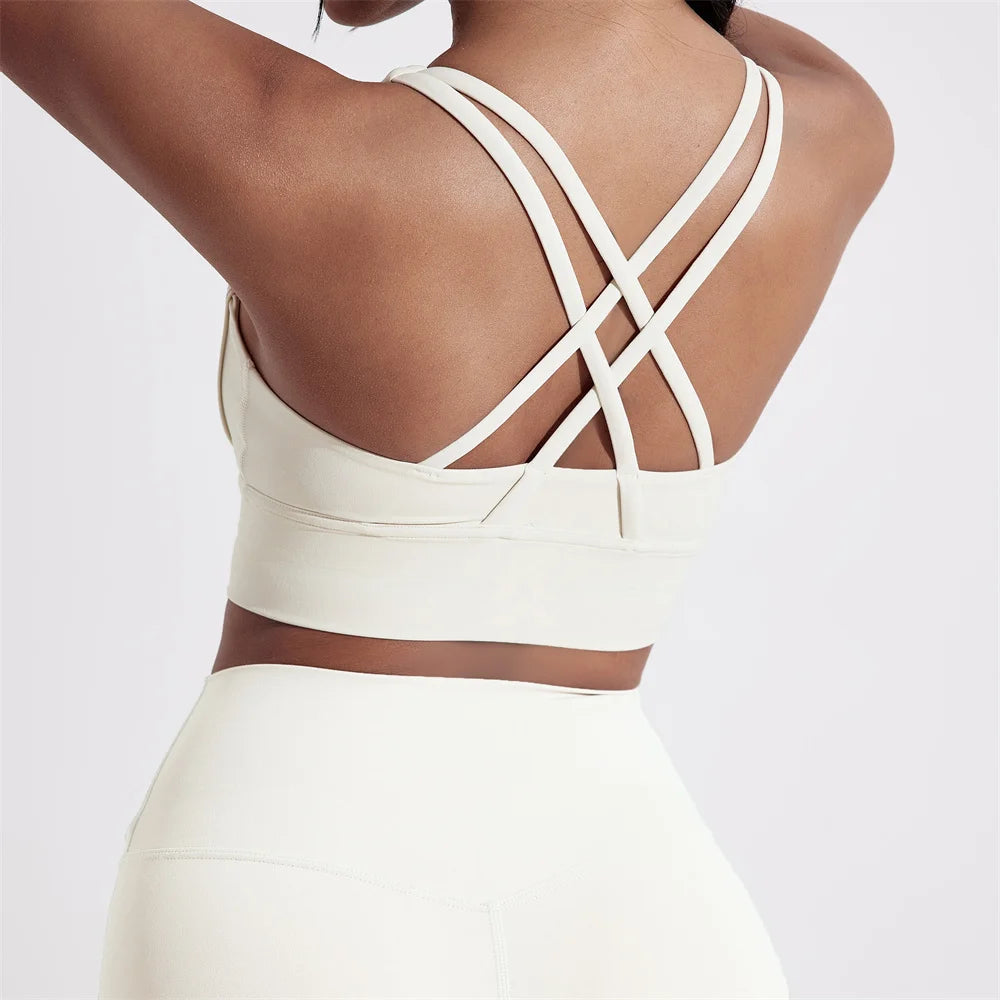 Solid Color Women Cross back Fitness sport Bra