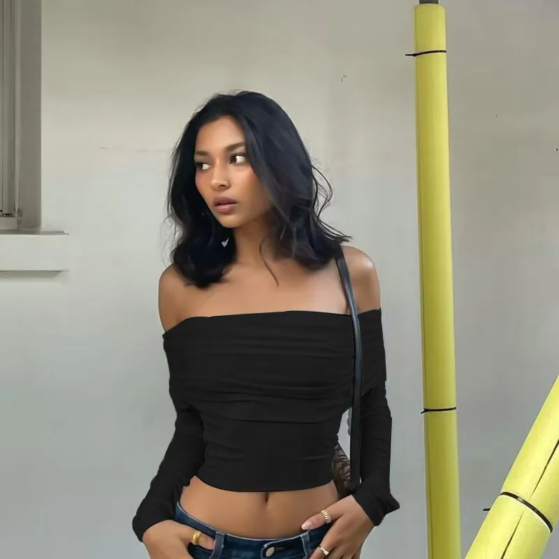 Off Shoulder Women Sexy Crop Tops Shirt