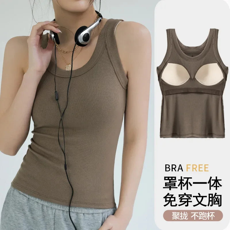 New Women Solid Round Neck Ribbed Tank Top