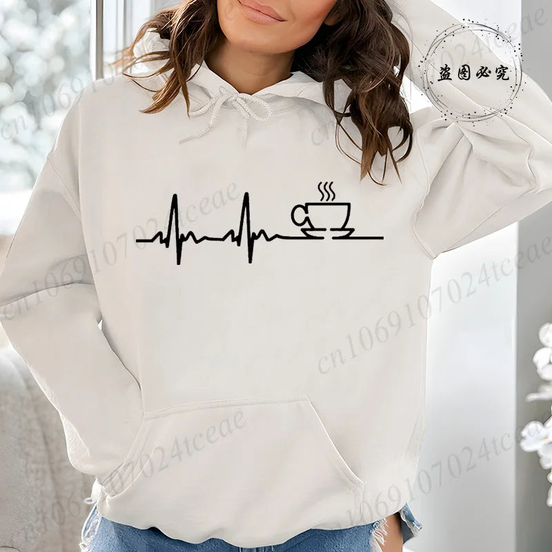 COFFEE ECG EKG Funny Women Pink Black Hoodies