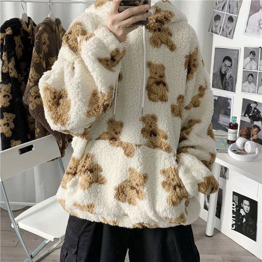 V-hanver little bear Pattern furry Hoodie