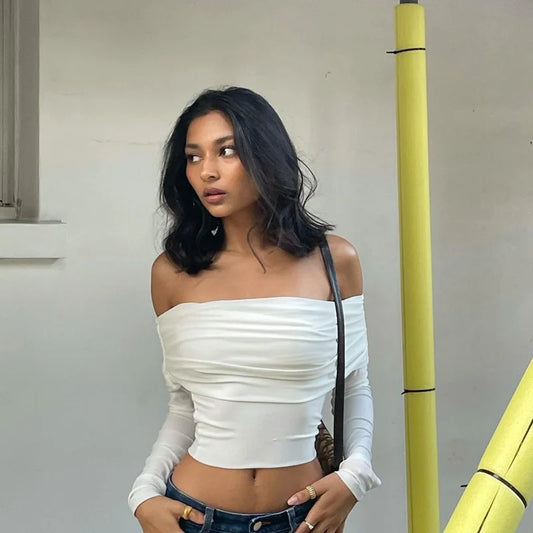 Off Shoulder Women Sexy Crop Tops Shirt