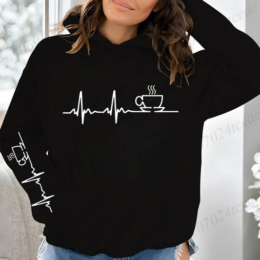 COFFEE ECG EKG Funny Women Pink Black Hoodies