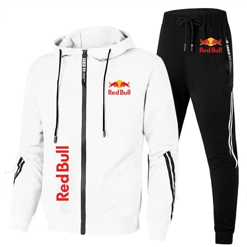 Spring 2025 Red Bull Logo Men's Hoodie Set 2-Piece New Red Bull Printed Jacket Men's Fashion Simple Hoodie Stormtrooper Coat Red