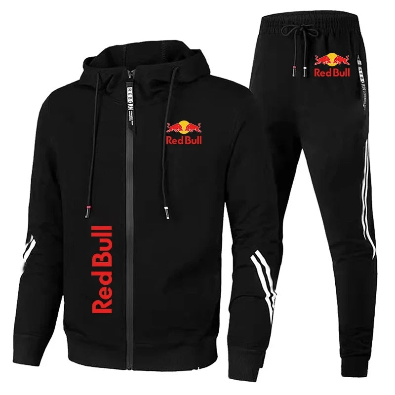 Spring 2025 Red Bull Logo Men's Hoodie Set 2-Piece New Red Bull Printed Jacket Men's Fashion Simple Hoodie Stormtrooper Coat Red