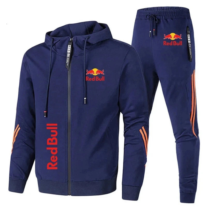 Spring 2025 Red Bull Logo Men's Hoodie Set 2-Piece New Red Bull Printed Jacket Men's Fashion Simple Hoodie Stormtrooper Coat Red