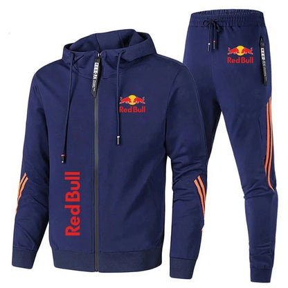 Spring 2025 Red Bull Logo Men's Hoodie Set 2-Piece New Red Bull Printed Jacket Men's Fashion Simple Hoodie Stormtrooper Coat Red