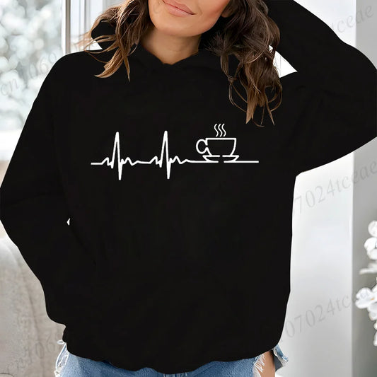 COFFEE ECG EKG Funny Women Pink Black Hoodies