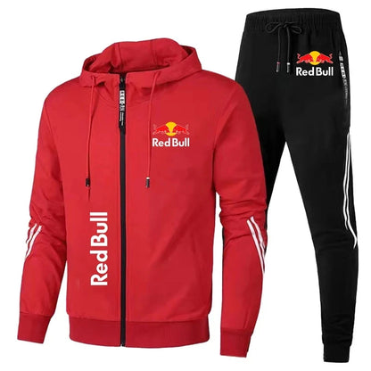 Spring 2025 Red Bull Logo Men's Hoodie Set 2-Piece New Red Bull Printed Jacket Men's Fashion Simple Hoodie Stormtrooper Coat Red