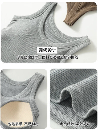 New Women Solid Round Neck Ribbed Tank Top