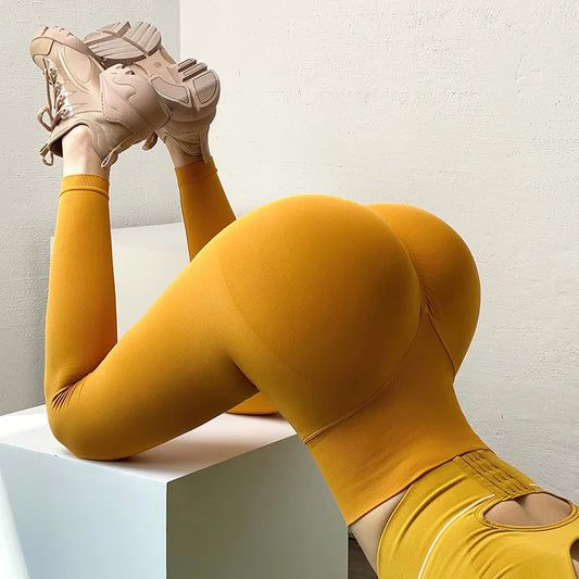 Solid Color Print Sexy Peach Yoga Pants