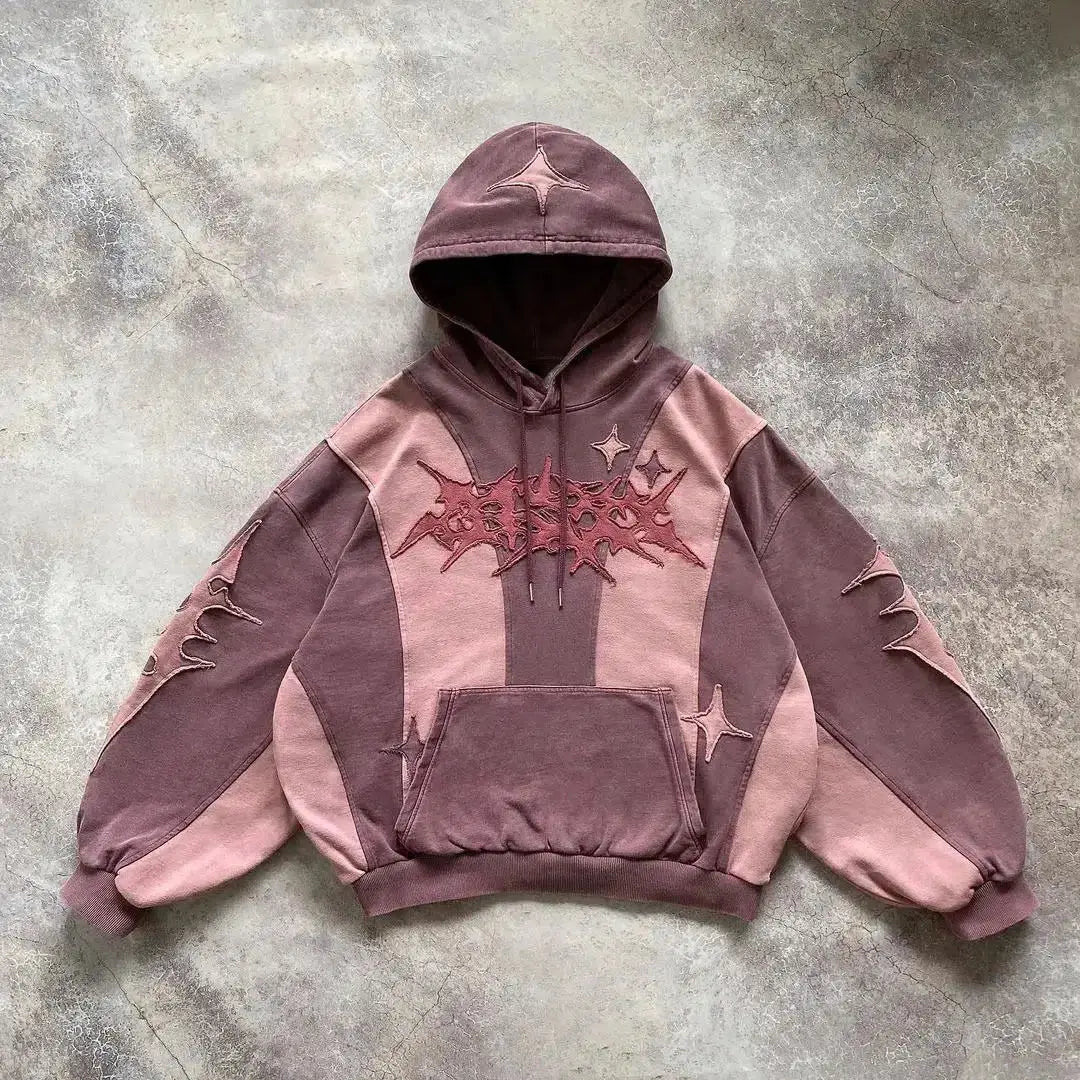 American Harajuku Street Style Star Embroidered Hoodie