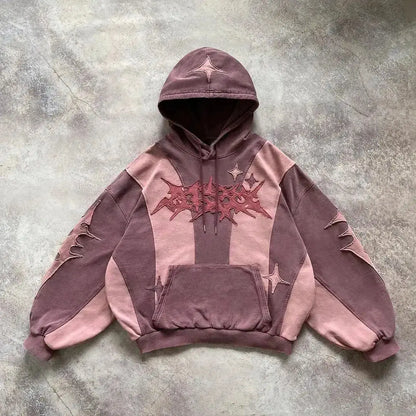 American Harajuku Street Style Star Embroidered Hoodie