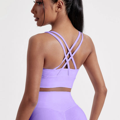 Solid Color Women Cross back Fitness sport Bra