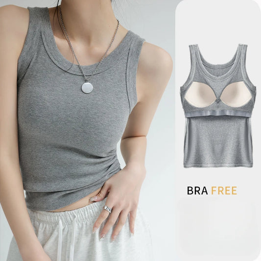 New Women Solid Round Neck Ribbed Tank Top