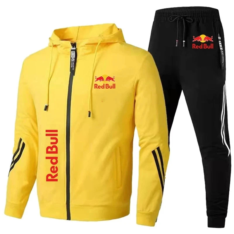 Spring 2025 Red Bull Logo Men's Hoodie Set 2-Piece New Red Bull Printed Jacket Men's Fashion Simple Hoodie Stormtrooper Coat Red