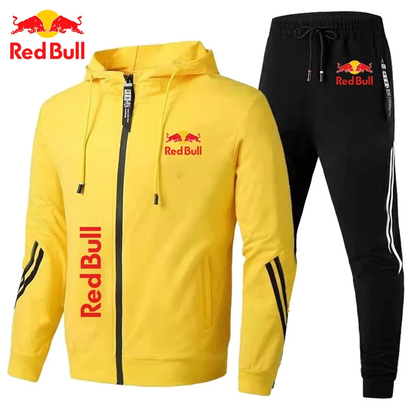 Spring 2025 Red Bull Logo Men's Hoodie Set 2-Piece New Red Bull Printed Jacket Men's Fashion Simple Hoodie Stormtrooper Coat Red