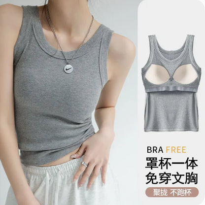 New Women Solid Round Neck Ribbed Tank Top
